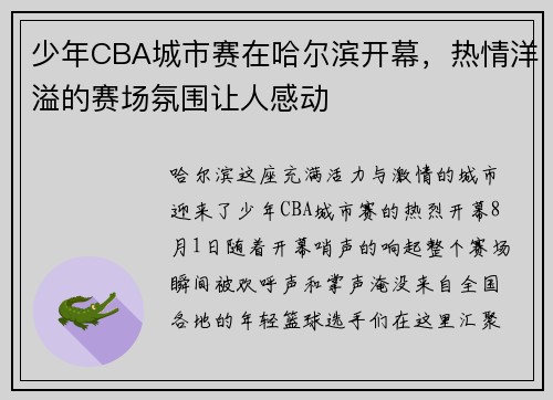 少年CBA城市赛在哈尔滨开幕，热情洋溢的赛场氛围让人感动