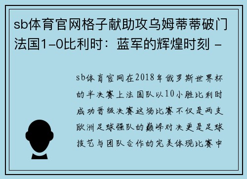 sb体育官网格子献助攻乌姆蒂蒂破门法国1-0比利时：蓝军的辉煌时刻 - 副本