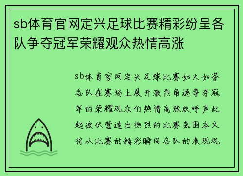sb体育官网定兴足球比赛精彩纷呈各队争夺冠军荣耀观众热情高涨
