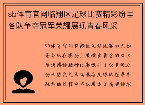 sb体育官网临翔区足球比赛精彩纷呈各队争夺冠军荣耀展现青春风采